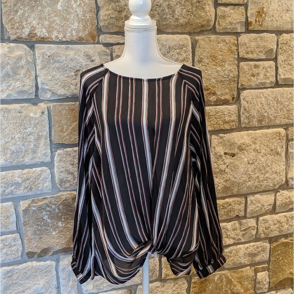 Umgee Black Striped Twist-Front Blouse